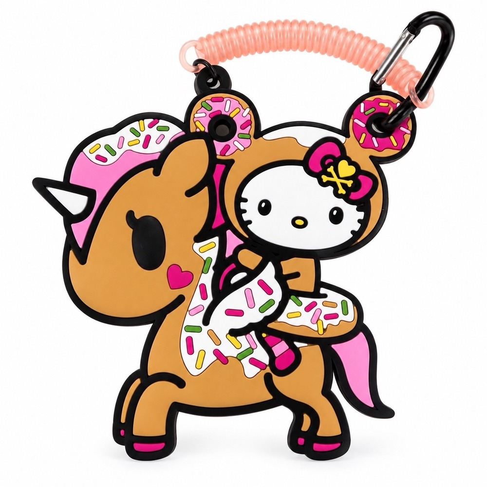Tokidoki x Sanrio Hello Kitty Donute Kawaii Unicorn Rubber Luggage Tag Pink Coil